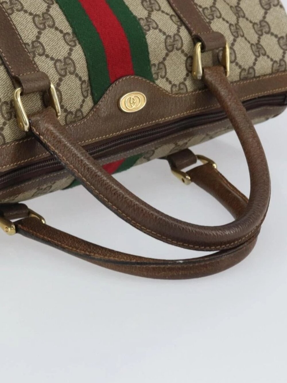 GUCCI GG Supreme Web Sherry Line Bag PVC Beige Gold - Picture 8 of 16